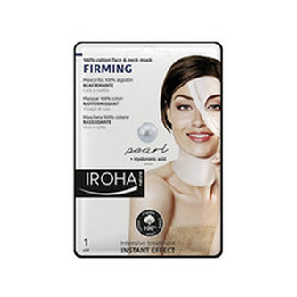 Iroha Firming 100% Cotton Face & Neck Mask - Zpevňující bavlněná maska na obličej a krk s perlovým a hyaluronovým sérem 30 ml pro ženy