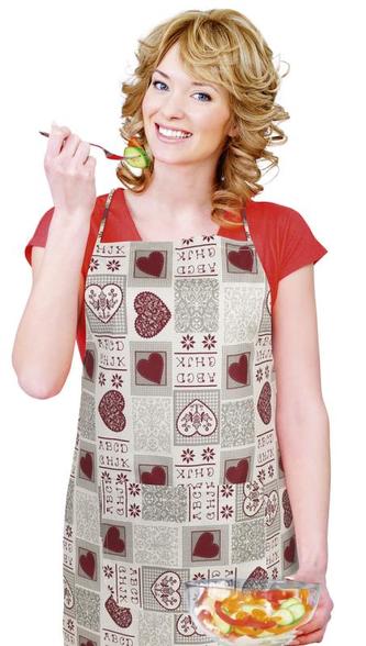 Kuchyňská zástěra RITA - srdce vínové - zástěra 67x84 cm