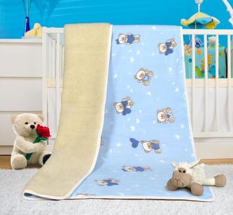 Evropské merino deka dětská bílá s modrým povrchem - deka medvídek modrý - 100x150 cm Evropské merino deka dětská bílá s modrým povrchem - deka medvídek modrý - 100x150 cm