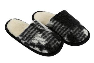 Australské meríno pantofle 520g/m2 - bílo černý beránek/černá stuha - velikost 39-40