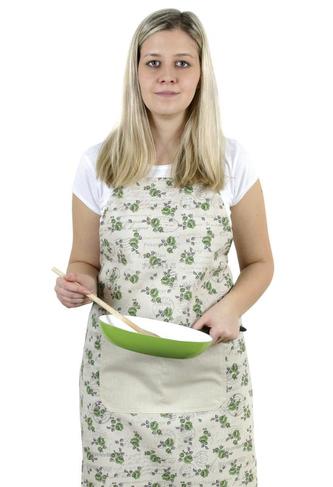 Kuchyňská zástěra IVO - zelená růžička s razítkem - zástěra 67x84 cm