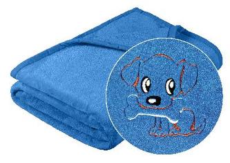 Přikrývka Korall micro s výšivkou - modrá - pejsek - 75x100 cm