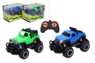 Auto RC terénní plast 14cm 27 MHz na baterie se světlem 3 druhy v krabici 16x11,5x10cm