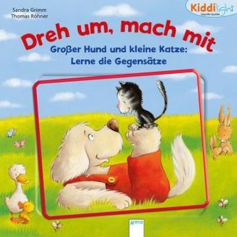 Dreh um, mach mit! Großer Hund und kleine Katze. Lerne die Gegensätze