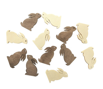 Dřevění zajíčci 4cm - hnědobílý mix 12ks