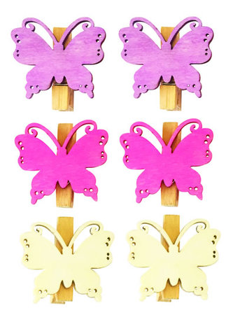 Dřevění motýli 4cm s kolíčkem - fialkový mix 6ks