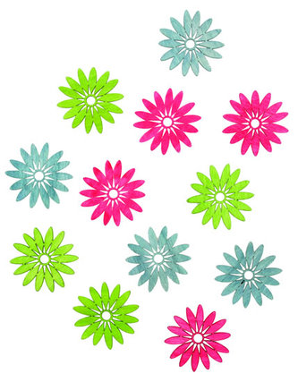 Dřevěné výseky 4cm - květy zelený mix 12ks