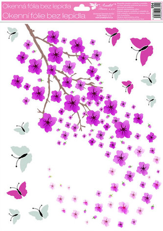 Okenní fólie 30 x 42cm - kvetoucí větvičky s glitry - různé motivy