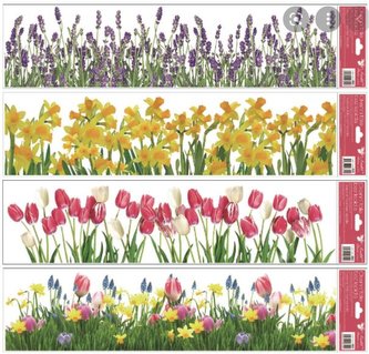 Okenní fólie 64 x 15cm - 4 druhy - květiny (1KS)