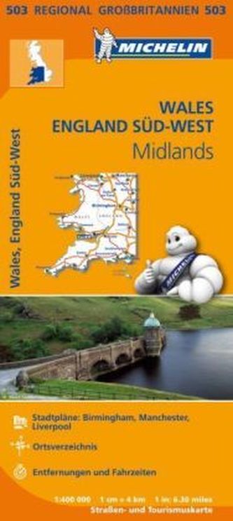 Michelin Karte Wales, England Süd-West, Midlands. Wales, South West England, Midlands