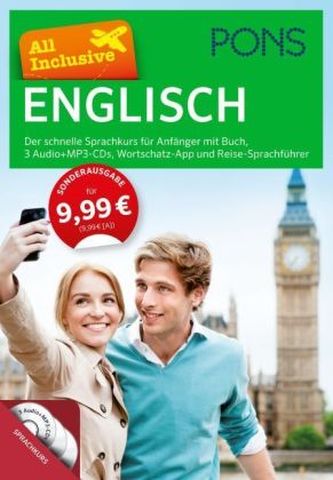 PONS All Inclusive Englisch, Buch mit 3 Audio+MP3-CDs, Wortschatz-App und Reise-Sprachführer