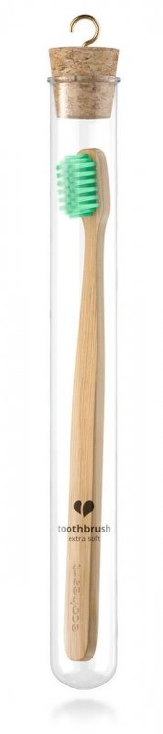 Ecoheart Bambusový kartáček ve skleněném pouzdře (extra soft) - zelený