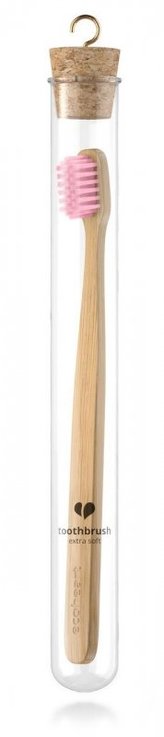 Ecoheart Bambusový kartáček ve skleněném pouzdře (extra soft) - růžový