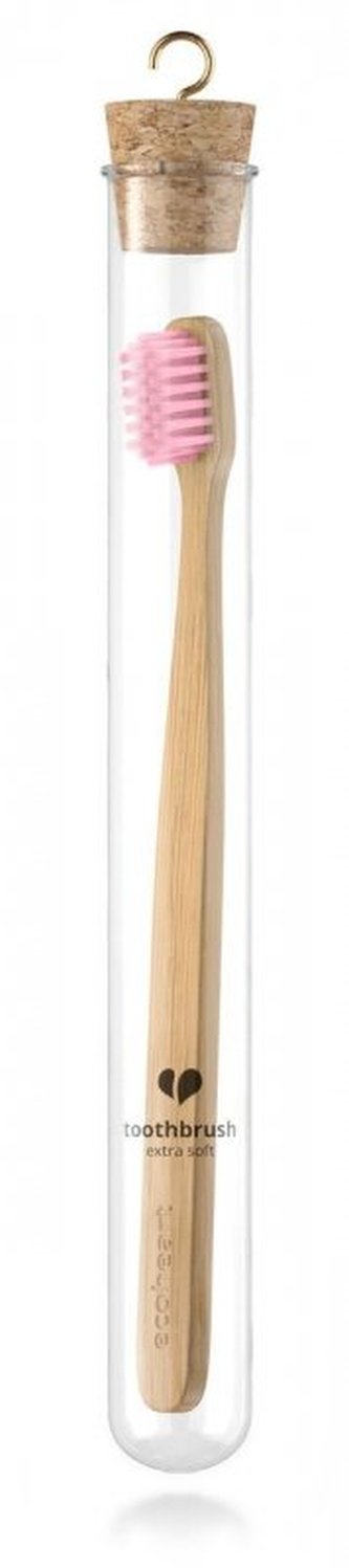 Ecoheart Bambusový kartáček ve skleněném pouzdře (extra soft) - růžový