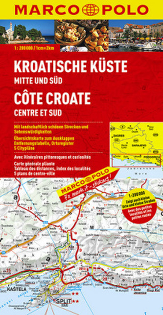 Chorvatské pobřeží střed jih-mapa