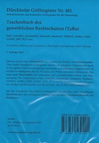 Taschenbuch des gewerblichen Rechtschutzes (TaBu), Griffregister