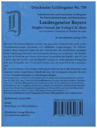Ziegler-Tremel, Bayerische Verwaltungsgesetze, Griffregister