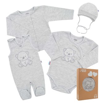 Kojenecká soupravička do porodnice New Baby Sweet Bear šedá - velikost 50