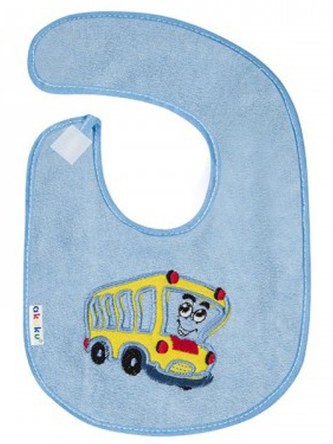 Dětský froté bryndák Akuku modrý s autobusem