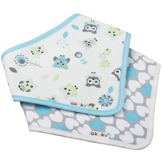 Dětský bryndáček-šátek Akuku 2 ks sova-srdíčka Dětský bryndáček-šátek Akuku 2 ks sova-srdíčka