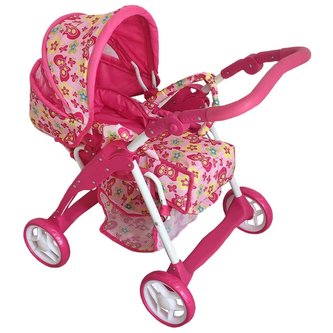 Dětský kočárek pro panenky 2v1 Baby Mix růžový - motýlci Dětský kočárek pro panenky 2v1 Baby Mix růžový - motýlci
