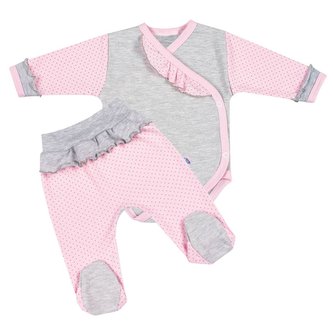 2-dílná kojenecká souprava New Baby Puntík II šedo-růžová