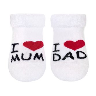 Kojenecké froté ponožky New Baby bílé I Love Mum and Dad 5-6cm