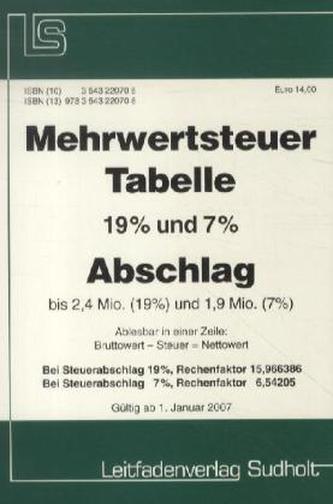Mehrwertsteuer-Tabelle, 19% und 7% Abschlag