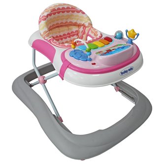Dětské chodítko Baby Mix se silikonovými kolečky Grey Pink