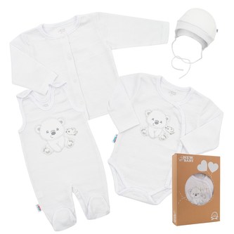 Kojenecká soupravička do porodnice New Baby Sweet Bear bílá - velikost 50