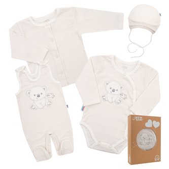 Kojenecká soupravička do porodnice New Baby Sweet Bear béžová - velikost 50