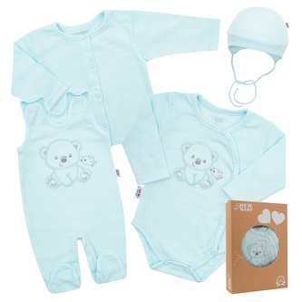 Kojenecká soupravička do porodnice New Baby Sweet Bear modrá - velikost 50