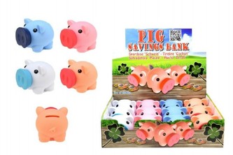 Pokladnička prasátko plast 9cm asst 4 barvy 12 ks v boxu