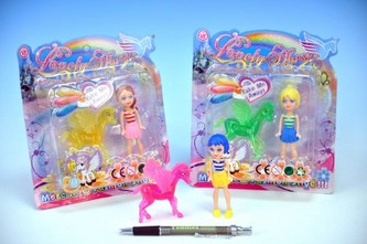 Panenka figurka 9cm s koníkem 6cm asst 3 druhy v krabičce