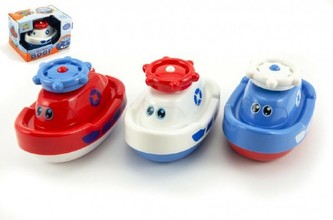 Loď/parník do vany plast 13cm na baterie asst 3 barvy v krabičce 12m+