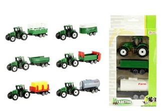Traktor mini 7cm s přívěsem plast  v krabičce 4 druhy 1ks