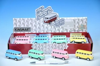 Autobus VW Classical 1962 Kinsmart 1:64 kov 6,5cm zpětný chod 4 barvy - 1 kus