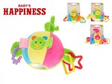 Míček plyšový 11cm s chrastítkem a kroužky Baby´s Happiness asst 4 druhy na kartě v sáčku 0+