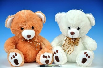 Medvěd s mašlí sedící plyš 30 cm, 2 barvy (1ks v sáčku)