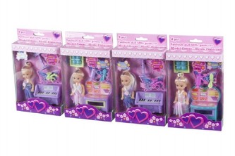 Panenka s doplňky plast 9cm asst 4 druhy v krabičce