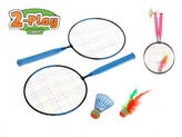Badmintonové rakety 2ks 44x22cm + košíček + míček 2 barvy v síťce