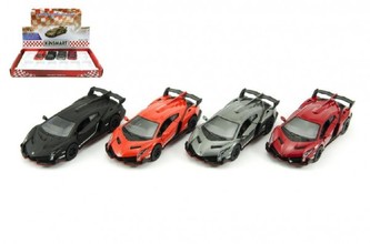 Auto Kinsmart Lamborghini Veneno kov/plast 13cm na zpětné natažení 4 barvy 12ks v boxu