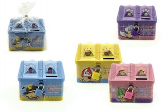 Pokladnička se zámkem plech 11cm asst 4 barvy v sáčku