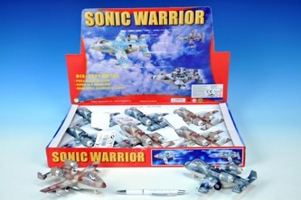 Letadlo vojenské 15cm kov/plast zpětný chod na baterie se světlem a zvukem asst 2 barvy 6ks v DBX