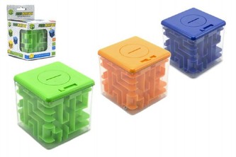 Pokladnička s hlavolamem pro otevření plast 8x8cm 3 barvy - 1 kus