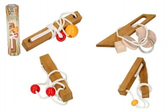 Hlavolam dřevo, 4 druhy, v krabičce 5x21x5cm - 1 kus