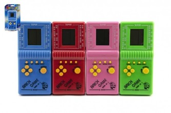 Digitální hra Brick Game Tetris hlavolam plast 14cm na baterie, 4 barvy, na kartě 13x21cm - 1 kus