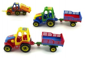 Traktor s vlekem plast 37cm asst 3 barvy v síťce