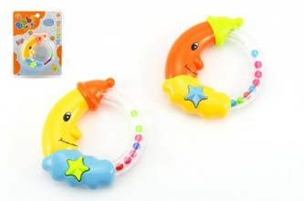 Chrastítko měsíc plast 11cm asst 2 barvy na kartě 3m+