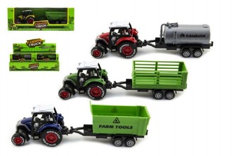 Traktor s vlečkou plast/kov 17cm na zpětný chod asst 12ks v boxu